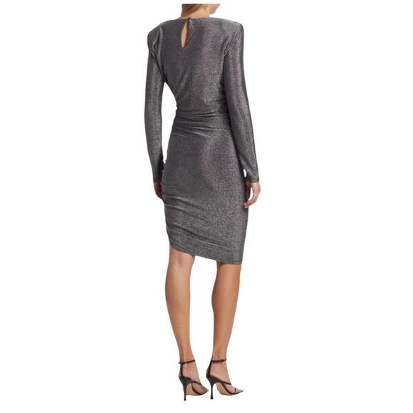 Veronica Beard Cyrus Silver Glitter Ruched Midi Cocktail Dress | L - Picture 2 of 8